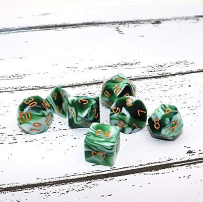 Polyhedral DND Dice Set Green White RPG Dice for Dungeon and Dragons D&D Pathfinder MTG Role Playing Games 7-Die Dice - color: Green & White Dice