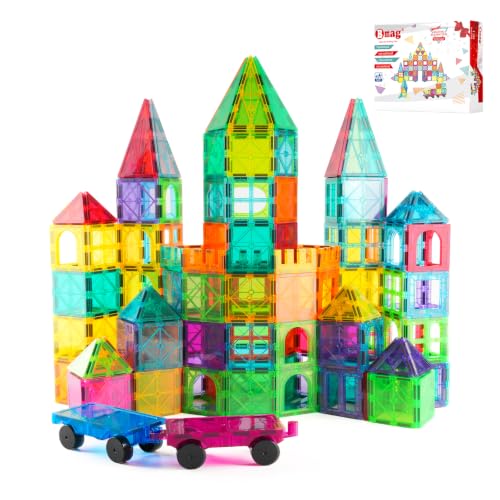 Bmag 130PCS Magnetic Tiles Building Blocks with 2 Cars | 3D Clear Magnet Blocks | STEM Preschool Toys for 3-9+ Kids | Christmas & Toddler Gift | Compatible with Major Brands - size: 130 PCS