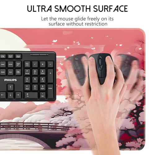 FreeNook Japanese Large Gaming Mouse Pad 35.4 x 15.7 in Computer Mouse Pad Anime Gaming Mousepad, Expanded Architecture Cute Desk Pad with Nop-Slip Suitable for Home Office - color: Cherry Tree, size: 35.4L x 15.7W inches