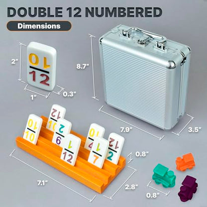 Queensell Mexican Train Dominoes Set with Numbers and 4 Holders - Wooden Hub and Domino Holders - Double 12 with Numbers (D12 Numbers + 4 Holders) - style: D12 Numbers + 4 Holders