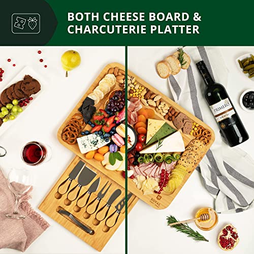 ROYAL CRAFT WOOD Extra Large Cheese Board - Bamboo Cheese Board and Knife Set - Charcuterie Board Set, Charcuterie Platter & Serving Tray - style: 4-6 Guests