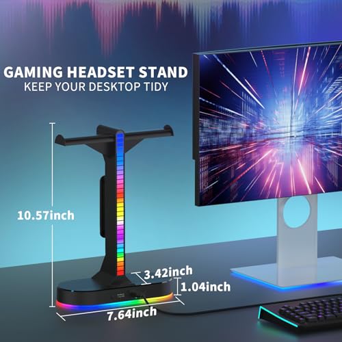 RGB Headphone Stand - Dual Gaming Headset Holder with 3 USB Charging Station and 3.5mm Audio Port,8 Light Modes, Suitable for Gaming, Wireless Earphone Display, Gamer Gifts for Men (Black) - color: black