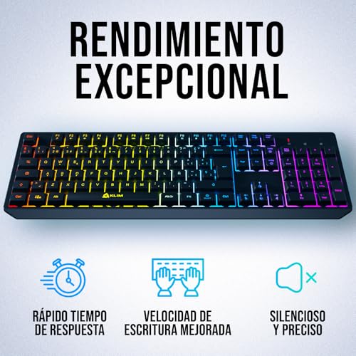 KLIM Chroma Wireless Spanish (España) Keyboard, RGB Backlit Wireless Keyboard, Rechargeable Battery, Quiet, Water-Resistant, Plug & Play for PC, Mac, PS4/PS5 - color: Black - Wireless (ES Layout)