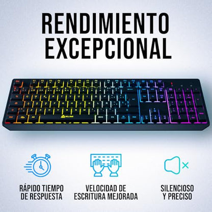 KLIM Chroma Wireless Spanish (España) Keyboard, RGB Backlit Wireless Keyboard, Rechargeable Battery, Quiet, Water-Resistant, Plug & Play for PC, Mac, PS4/PS5 - color: Black - Wireless (ES Layout)