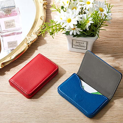 Outus 2 Pcs Business Card Holder, PU Leather Business Card Case Pocket Wallet with Magnetic Shut for Christmas Gift Adult(Blue and Red) - color: Blue and Red