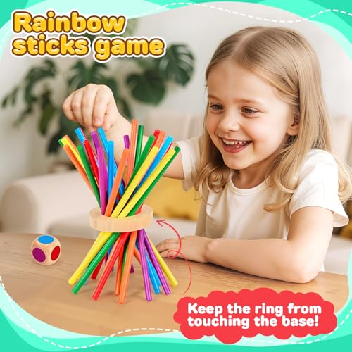 Montessori Wooden Board Game, 42-Stick Dice Game, Math Puzzle Toy for Kids 3 4 5 6 Years Old, Develops Fine Motor Skills and Counting, Perfect for Family Nights, Gift for Boys and Girls