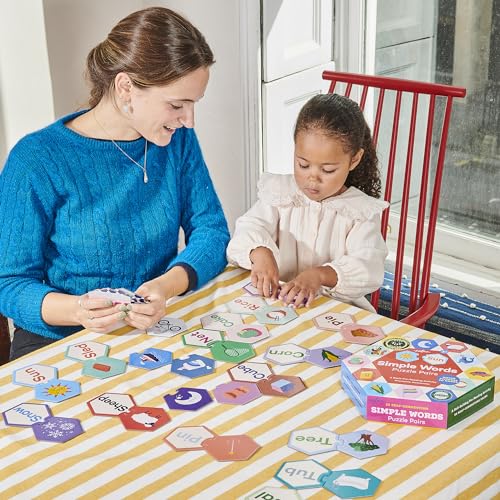 eeBoo Hexagon Puzzle Pairs - Simple Words, 33 Self-Correcting Pairs, Match Pictures to Words, Pre-Reading Activity for Preschool Kids Ages 3 and up - style: Simple Words