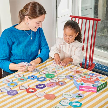 eeBoo Hexagon Puzzle Pairs - Simple Words, 33 Self-Correcting Pairs, Match Pictures to Words, Pre-Reading Activity for Preschool Kids Ages 3 and up - style: Simple Words