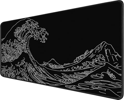 Large Gaming Mouse Pad, XXL Extended Keyboard Mouse Mat with Stitched Edges | 31.5" x 15.7" Non-Slip Waterproof Rubber Base Long Mousepad for Work, Game, Office, Home, Waves Line - color: Waves Line