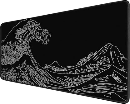 Large Gaming Mouse Pad, XXL Extended Keyboard Mouse Mat with Stitched Edges | 31.5" x 15.7" Non-Slip Waterproof Rubber Base Long Mousepad for Work, Game, Office, Home, Waves Line - color: Waves Line