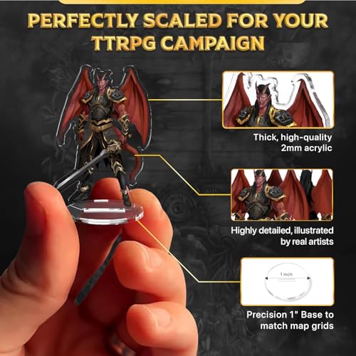 Monster Villains Miniatures Set, 10 Flat Minis with Bases for Tabletop RPG, 2D Fantasy Monster & Villain NPC Minis, D&D Compatible, 2D Pathfinder & 5e Miniatures for TTRPG