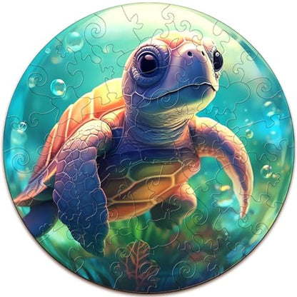 Wooden Puzzles for Kids Ages 4-8, Sea Turtle Puzzle, Unique Animal Shaped Wooden Jigsaw Puzzles for Kid, 50 Pieces Puzzles for Kids(50pcs,11.4 * 11.4in) - color: Baby Turtle
