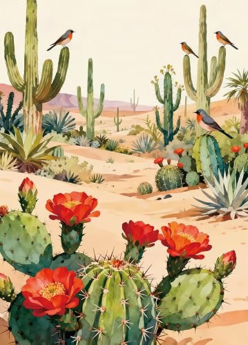 Blooming Saguaro Desert Puzzle for Adults 1000 Pieces | West Desert Watercolor Art Jigsaw Puzzle, Storage Bag Included, Wall Decor, 27.5" x 19.6" - color: Desert Cactus 1000 Pieces