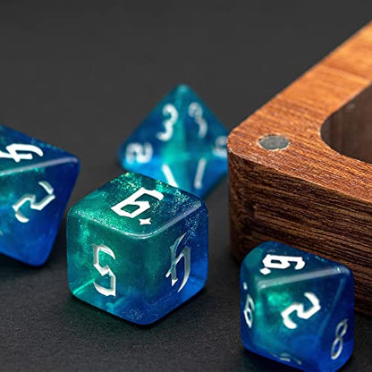5 Sets DND Dice, Polyhedral Dice Set (35pcs) with Leather Die Bag, D&D Die Set for RPG Table Games (Sickle Font Double Color Glitter Series). - color: 5 Sets Sickle Font Glitter