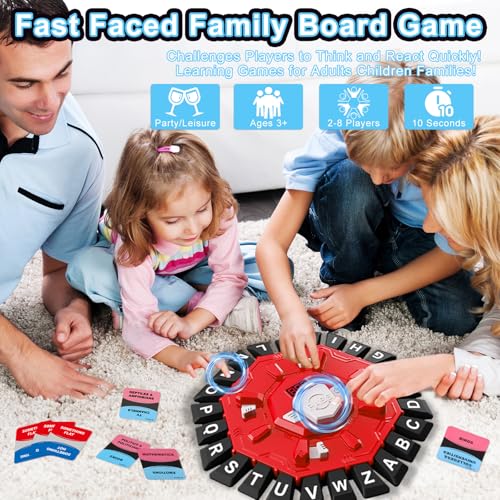 Word Game for Families, Fun for Family Games Night, Fast-Paced Party & Learning Board Games for Kids, 24 Letter Press with LCD Timer, 35 Cards, 2 Game Modes, Perfect for Birthdays–Red
