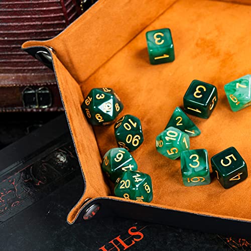 11PCS Resin DND Dice Set Green Jade D&D Dice for RPG Tabletop Games | Leather Storage Bag, Imitation Jade, DM Gift, for Dungeons and Dragons Role Playing Games - color: 11pcs Green Jade
