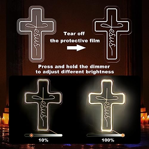 Cross Neon Signs Jesus Neon Signs LED Wall Decor for Bedroom Living Room Weddings, Dimmable Light Sign for Home Decor, Religious Events, Christmas Easter Celebrations Gifts (Jesus Cross) - style: Cross Warm White