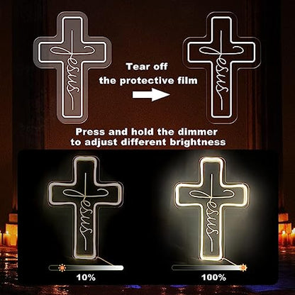 Cross Neon Signs Jesus Neon Signs LED Wall Decor for Bedroom Living Room Weddings, Dimmable Light Sign for Home Decor, Religious Events, Christmas Easter Celebrations Gifts (Jesus Cross) - style: Cross Warm White
