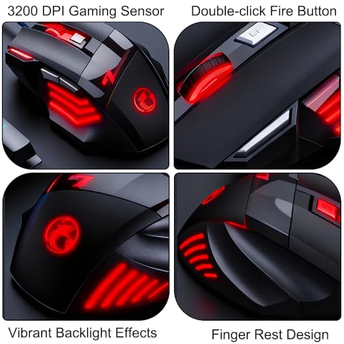 High Performance Wired Gaming Mouse, 3200 DPI, RGB, Adjustable Weights for PC Laptop - Black