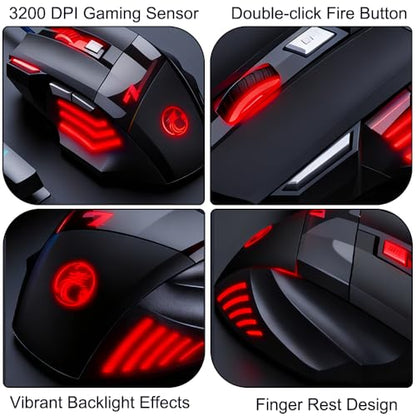 High Performance Wired Gaming Mouse, 3200 DPI, RGB, Adjustable Weights for PC Laptop - Black