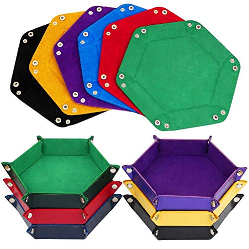 K.T. Fancy Dice Tray 6 Pieces Folding D&D Dice Tray Dice Holder Storage Box for Rolling Dice Games Metal Dice Rolling Tray PU Leather and Velvet - style: 6 PCS