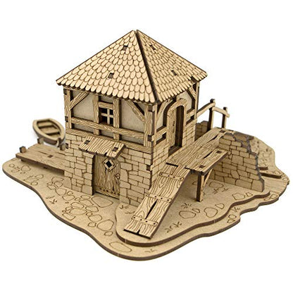 TowerRex Watermill D&D Terrain Buildings, DND Accessories for Dungeons & Dragons, Pathfinder, Warhammer, Tabletop Battle Map, Wooden Laser Cut Wargaming Terrain, RPG Scenery for 32mm, 28mm Miniatures