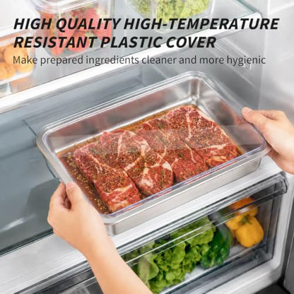 Grilling Prep and Serve Trays, Stainless Steel Large Capacity Food Prep Tray, Grill Carry System, Marinade Container with Lid and Cutting Board, BBQ Grill Accessories, Grilling Gifts for Men