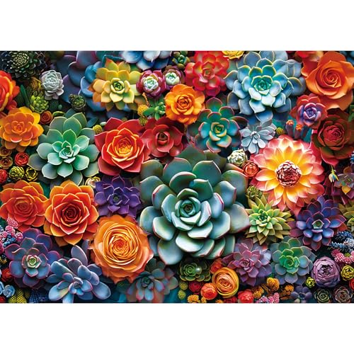1000 Piece Puzzle for Adults - Colourful Flowers & Succulent Plants Puzzle for Adults Children - Recycled Paper Jigsaw Puzzle 1000 Pieces - Fun and Challenging Family Game Great Gift Idea, 28 * 20 in - style: Succulent Flower