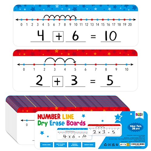26 Packs Number Line Dry Erase Boards Cards, Double Sided Writable and Erasable Board-0-10 on One Side & 0-20 on Other Side Math White Board for Kids, Students, Classroom and Home (12” x 4”) - color: Stars, size: 0-10/0-20 -26 Packs