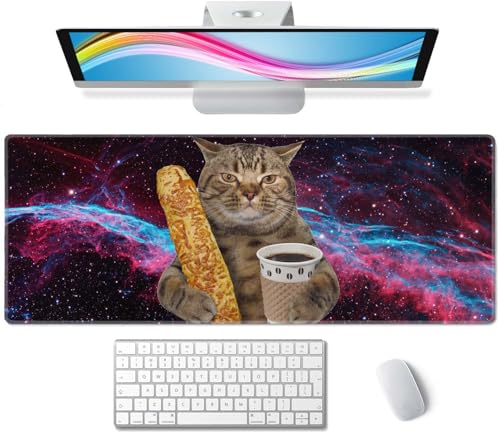 Cute Galaxy Cat XL Mouse Pad & Desk Mat - 31.5''X 11.8'' Gaming Mousepad & Laptop Computer Keyboard Mat - Funny Desk Decor & Accessories - color: Funny Galaxy Cat