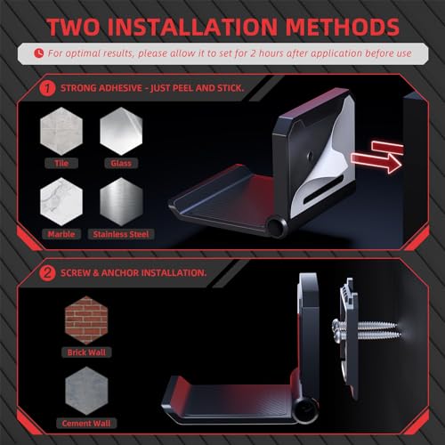 PlayVital 4 Pack FOLD Controller Holder Wall Mount for ps5 ps4 Xbox Switch 2 Pro Headset, Universal Gaming Acessories Controller Organizer Headphone Stand - Foldable Anti-slip Strong Adhesive, Black - color: Black 4 Sets