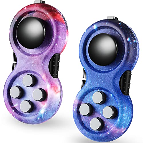 Skylety 2 Pcs Fidget Toys for Adults Controller Fidget Pad Stress Relief Cube Clicker Game Controller Sensory Educational Toy for Adhd Autism Relief Stress Anxiety(Starry Purple and Starry Blue Style) - style: Starry Purple and Starry Blue Style