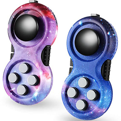 Skylety 2 Pcs Fidget Toys for Adults Controller Fidget Pad Stress Relief Cube Clicker Game Controller Sensory Educational Toy for Adhd Autism Relief Stress Anxiety(Starry Purple and Starry Blue Style) - style: Starry Purple and Starry Blue Style