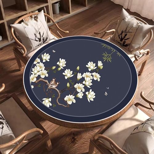 Round Mahjong Mat Silent and Noise Reduction Mahjong Tablecloth with Rubber Backing Large Play Mat for Poker, Card, Board, Tile Games(Navy Blue,80cm/31.49in) - color: Navy Blue, size: 80cm/31.49in