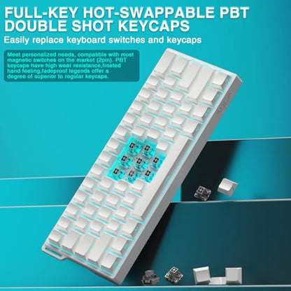 Aula WIN60 HE - 60% Mechanical Gaming Keyboard Wired, Hall Effect Magnetic Switch Hot Swappable, Adjustable Actuation RT Mode, 8000 Hz Polling Rate, RGB Keyboard 60 Percent Compact Design for PC - color: White