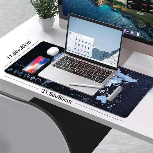 Gaming Mouse Pad XL XXL With World Map (31.5 x 11.8in) - Desk Mat, Large Keyboard Mat 3MM Anti Slip and Waterproof Rubber (Black) - color: World Map