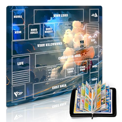 Playmat for One Piece Card Game for Two Players, 24x24 inches, with 4-Pocket Card Binder Set and 400+ Card Capacity
