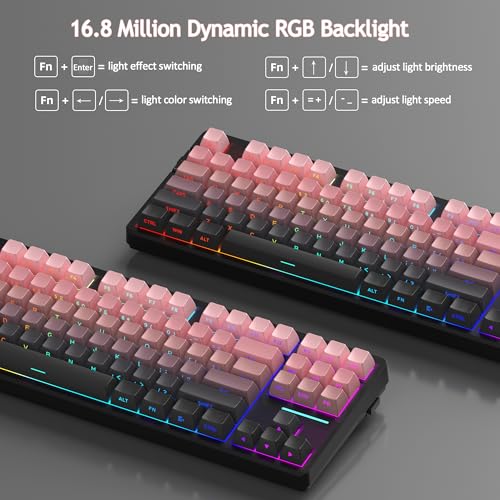 MageGee LIGHT87 Wireless Creamy Keyboard, Gasket Structure, RGB Backlit, 2.4G/USB-C/BT5.0 Hot Swappable Mechanical Gaming Keyboard for Win/Mac/PC, 8000mAh Battery, Side Printed PBT Keycaps, Pink - color: Pink Black/Blue Whale Switch
