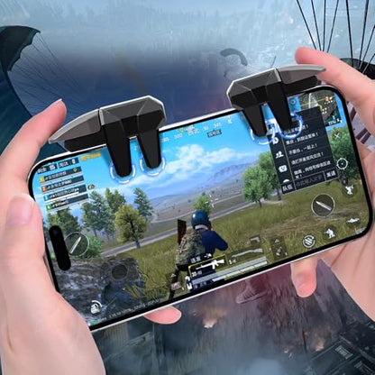 EasEasy PUBG Game Trigger, Mobile Phone Controller Compatible for PUBG/Rules of Survival/Knives Out, 6 Fingers Trigger with Sensitive Aim&Shoot Smartphone Joystick for iPhone & Android-Black+Gun - color: Black+Gun