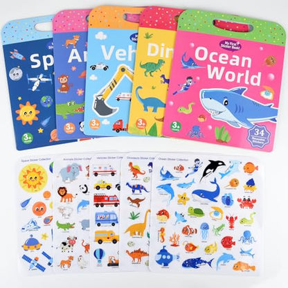 ASTARON 3 Pack Reusable 3D Puffy Sticker Book for Kids 3-6, Jelly Sticker Game Educational Sensory Learning Toy, Travel Toys and Busy Book(Dino Car Animal) - style: Dino Car Animal
