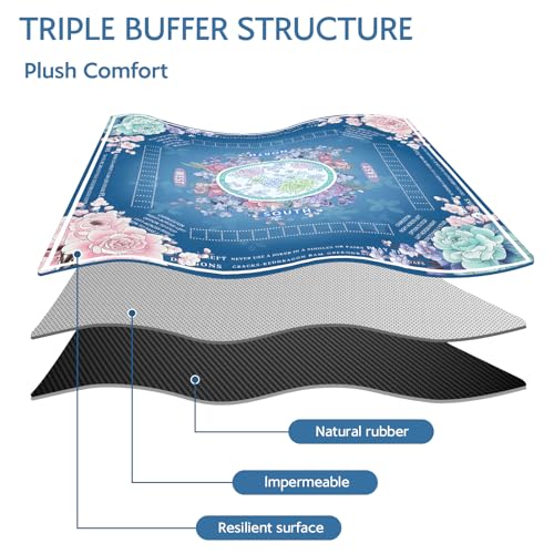 Blue Mahjong Mat for Table, American Mahjong Mat with Rules, 31.5''x31.5'' | Non-Slip & Noise Reduction Mah Jongg Gift with Carrying Bag for Poker, Board Games, Dominoes, Cards & Tile Games - color: Blue