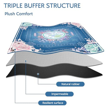 Blue Mahjong Mat for Table, American Mahjong Mat with Rules, 31.5''x31.5'' | Non-Slip & Noise Reduction Mah Jongg Gift with Carrying Bag for Poker, Board Games, Dominoes, Cards & Tile Games - color: Blue