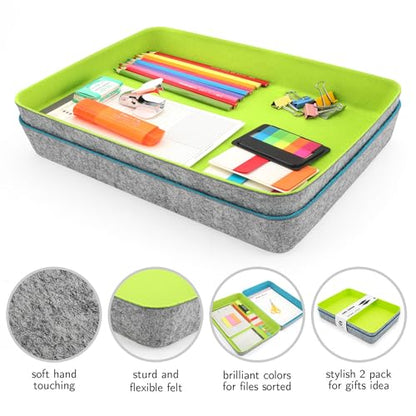 2pc Office desk drawer organizer Paper File Tray Green Turquoise - color: Green +Turquoise