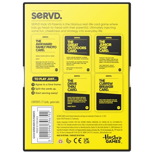 Hasbro SERVD Kids vs Parents Edition Game – Hilarious Real-Life Family Card Game for Kids, Teens, Adults – Fun Challenges – 2-6 Players – Ages 8+ - style: Kids vs Parents
