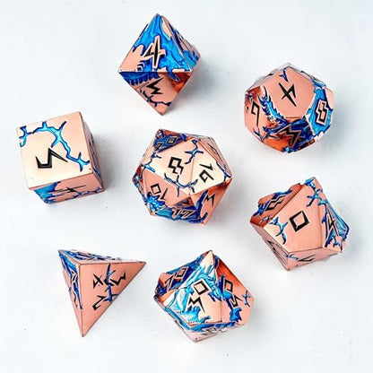Blue Dragon Metal DND Dice Set, 7 Piece Weighted Polyhedral RPG Dice for Dungeons and Dragons, Balanced Zinc Alloy Tabletop D&D Dice with Storage Gift Case for Pathfinder MTG Games - color: Rose Gold