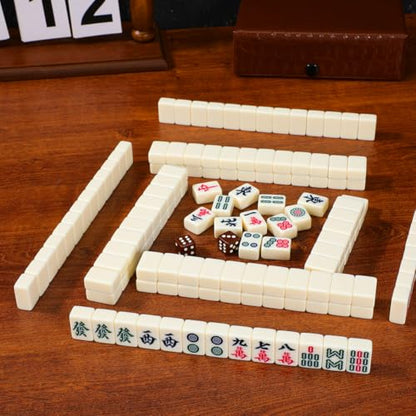 BESTOYARD Portable Mini Travel Mahjong Tile Set Chinese Mahjong Game with 146 Brown Carrying Case for Adult Beginner Players and Elderly, Travel-Friendly Family Gatherings and Leisure Activities