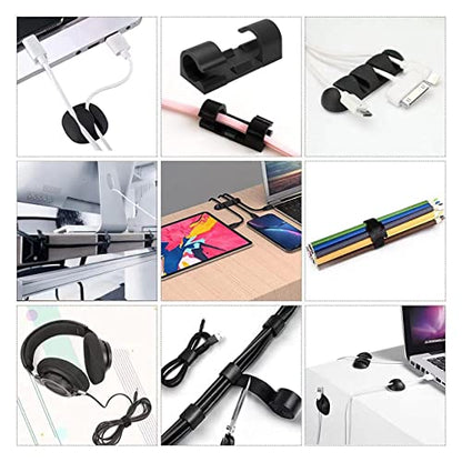 Cable Management Organizer Kit 2 Cable Sleeve Split with 41Self Adhesive Cable Clips Holder, 10pcs and 2 Roll Self Adhesive tie and 100 Fastening Cable Ties for TV Office Home Electronics etc - color: Black
