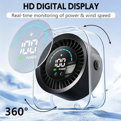 Desk Fan Small Quiet, Rechargeable USB Table Fan with Turbo Airflow, 100 Speeds LED Display, 360° Rotation, Portable Battery Powered Desktop Fan for Bedroom Home Office Travel, Black - color: Black