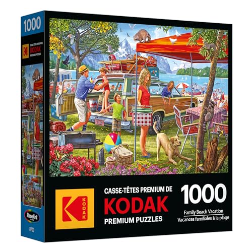 RoseArt Kodak Premium Family Beach Vacation 1000 Piece Jigsaw Puzzle | 20" x 27" Finished Size, Puzzle for Adults, Fully Interlocking Pieces, Bonus Poster Included, Made in USA - style: Family Beach Vacation