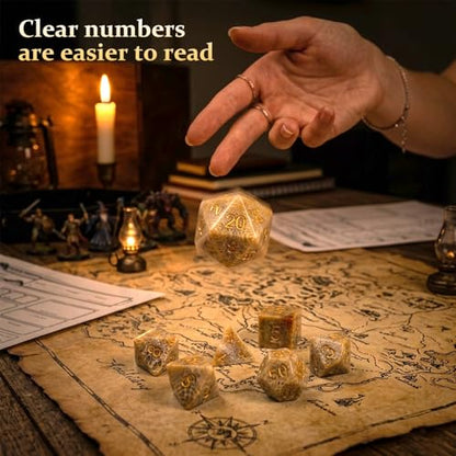Natural Chrysanthemum Stone 7Pcs Polyhedral Dice Set, Natural Gemstone Multi-Faceted DND Dice for Dungeons and Dragons RPG Tabletop Game (Chrysanthemum Stone) - color: Chrysanthemum Stone